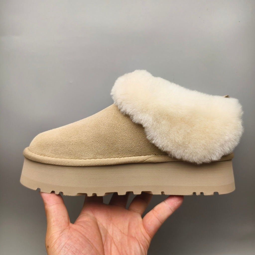 Sand Platform Slip-On Shoes with Suede-Look Finish | 1393