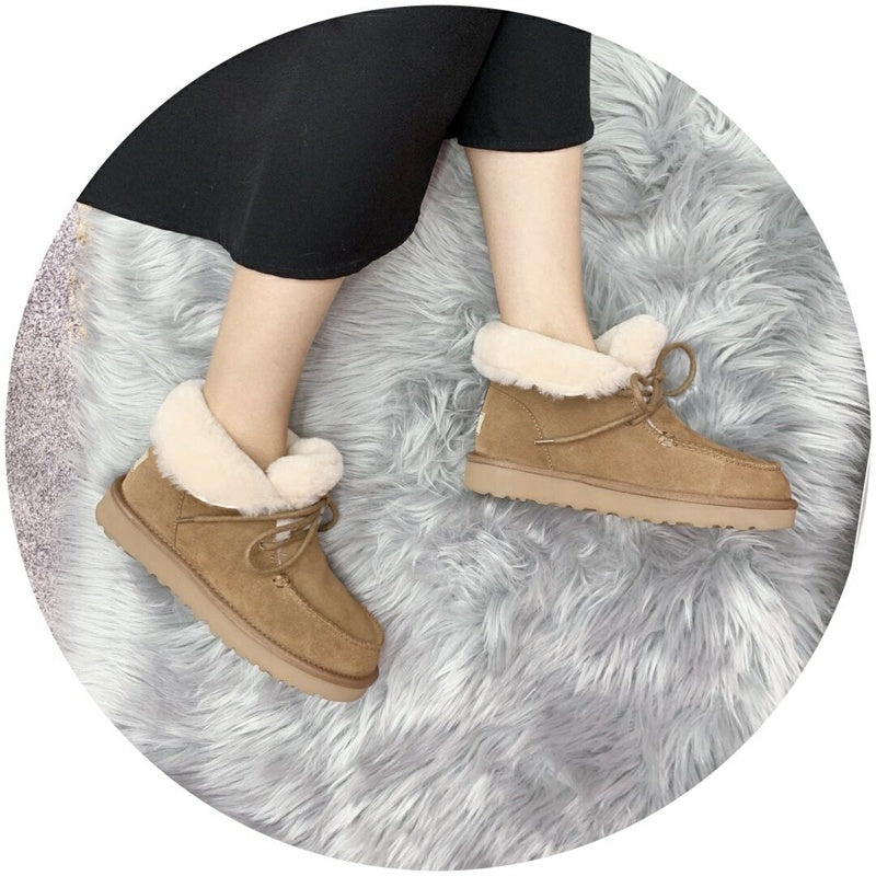 Chestnut Lace-Up Ankle Boots with Turn-Out Plush Trim | 3090