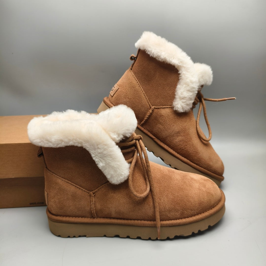 Chestnut Lace-Up Mid-Calf Casual Boots – 4576