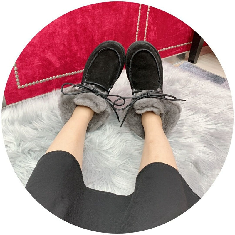 Black Lace-Up Ankle Boots with Turn-Out Plush Trim | 3090