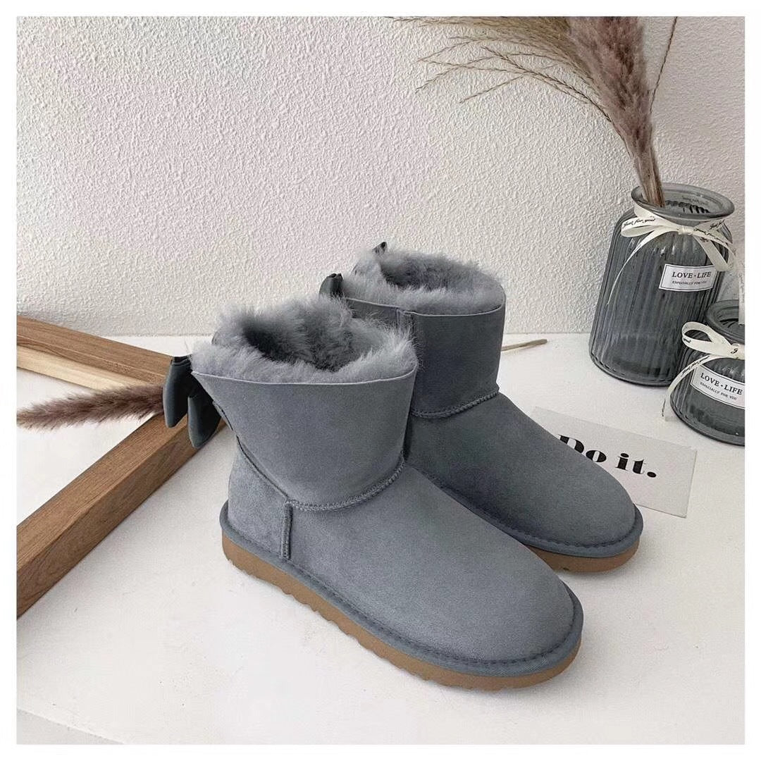 Gray Bow-Detail Ankle Boots | 3130