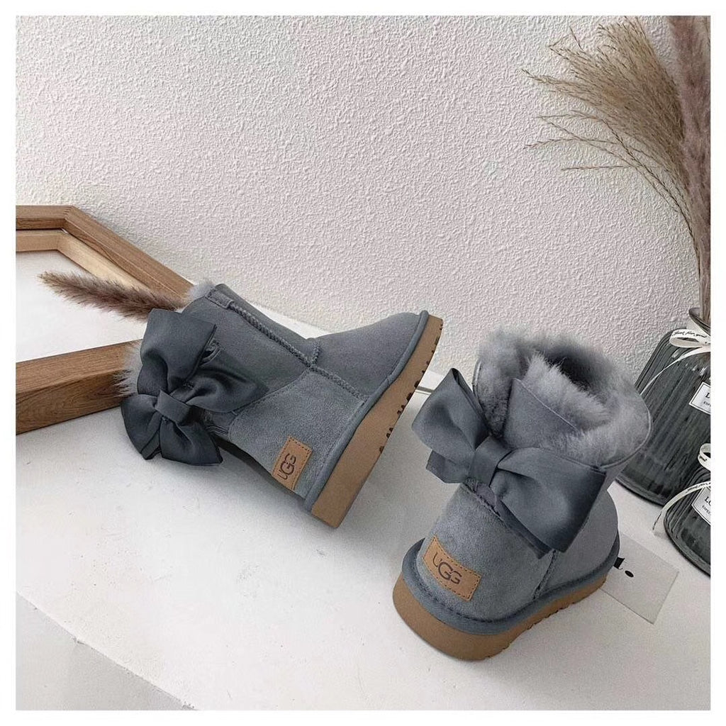 Gray Bow-Detail Ankle Boots | 3130