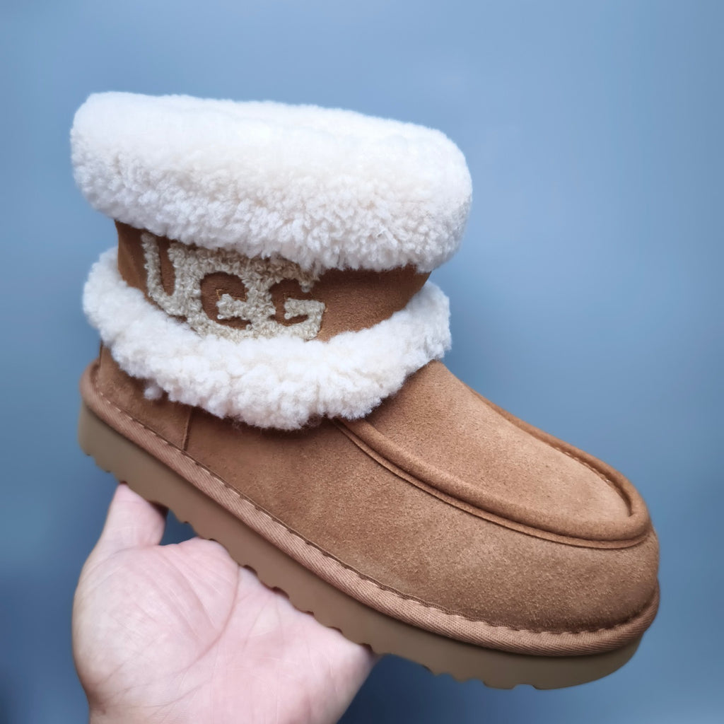 Chestnut Curly-Texture Statement Logo Mid-Top Boots – 5410