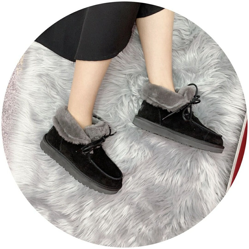 Black Lace-Up Ankle Boots with Turn-Out Plush Trim | 3090