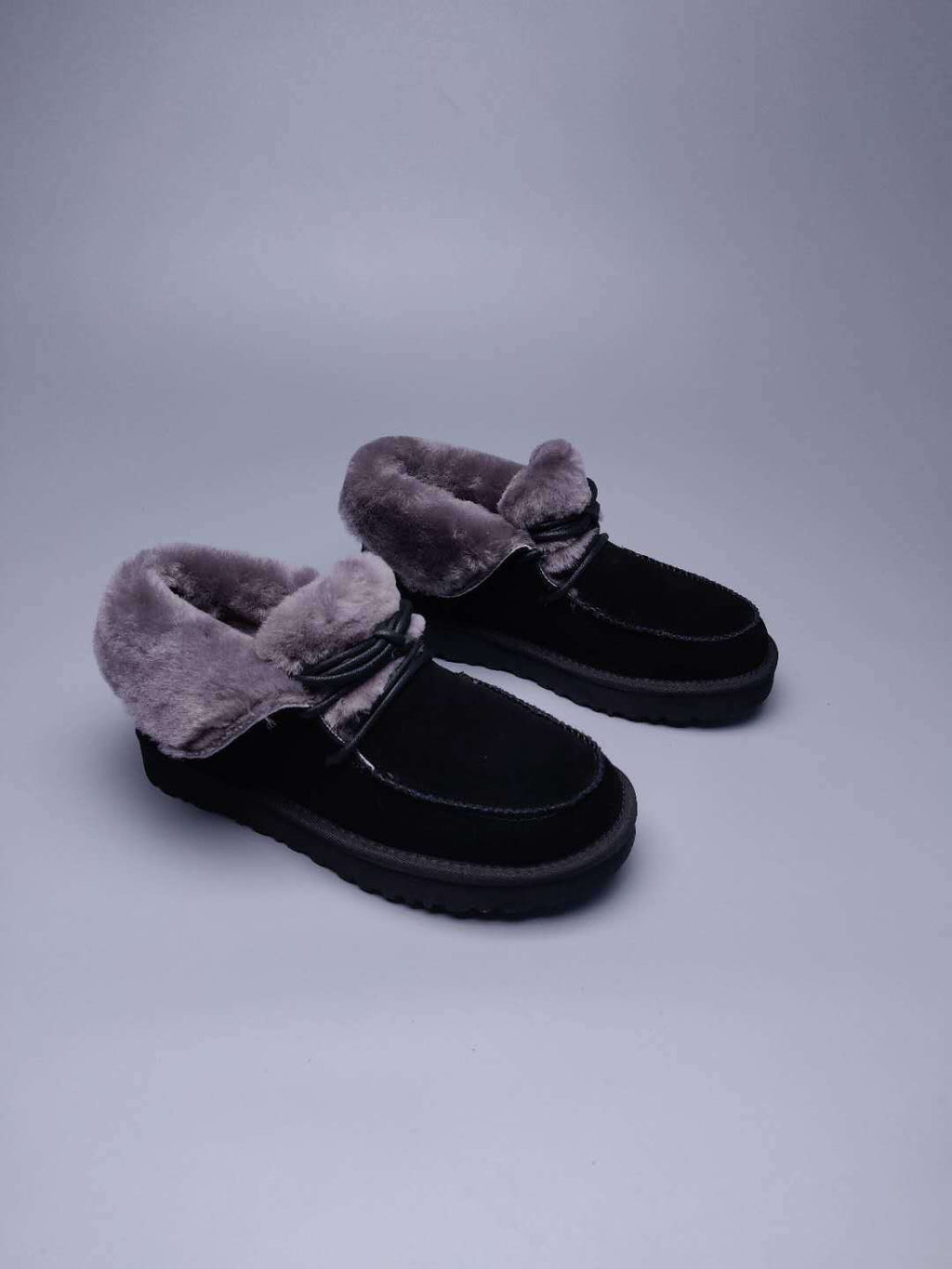 Black Lace-Up Ankle Boots with Turn-Out Plush Trim | 3090