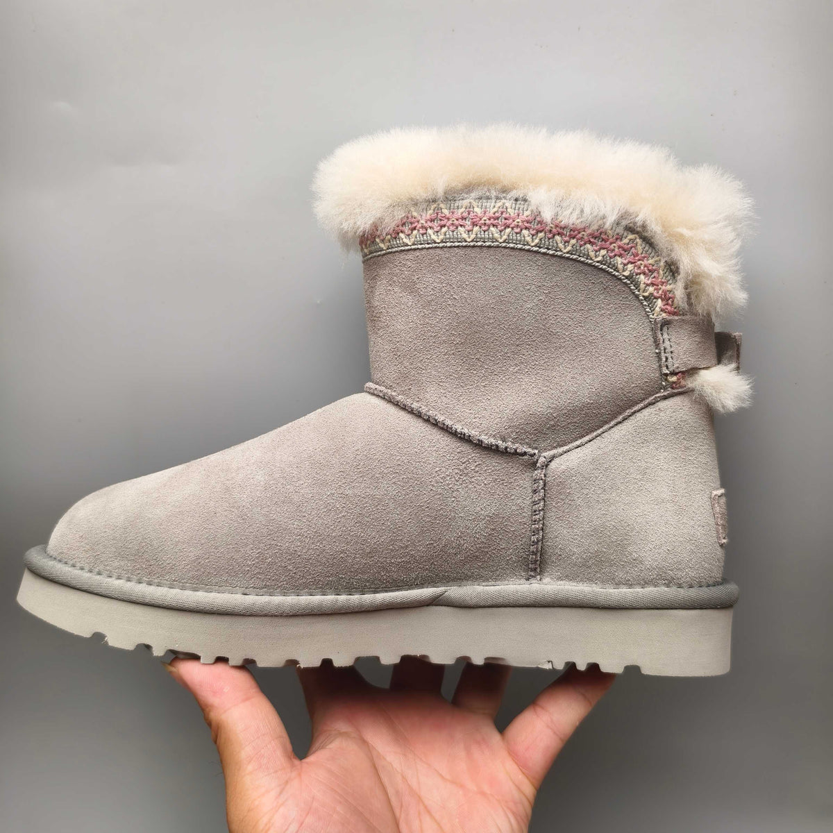 Gray Folk-Inspired Back-Strap Shoes – 4517