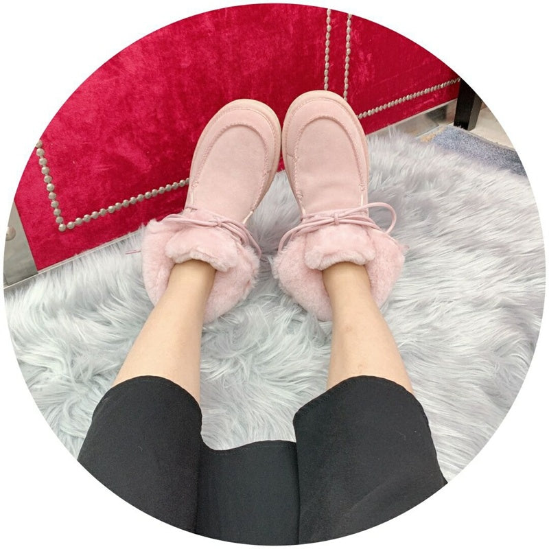 Pink Lace-Up Ankle Boots with Turn-Out Plush Trim | 3090