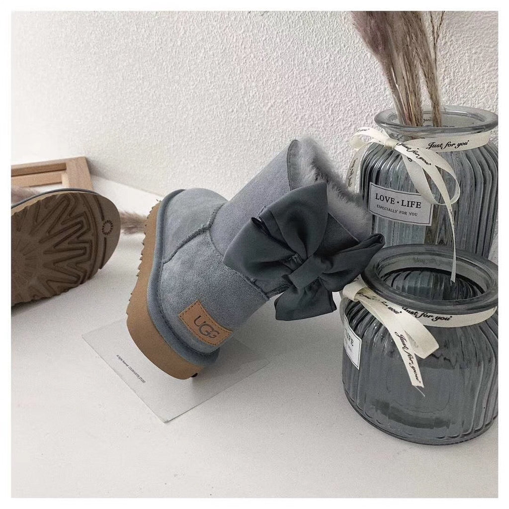 Gray Bow-Detail Ankle Boots | 3130