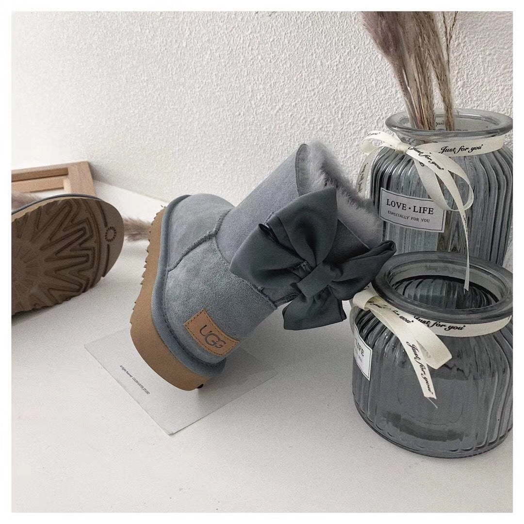Gray Bow-Detail Ankle Boots | 3130