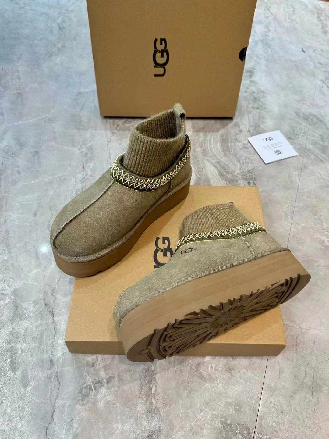 Folk-Inspired Suede Shearling Boots with Sock Cuff | 1125956