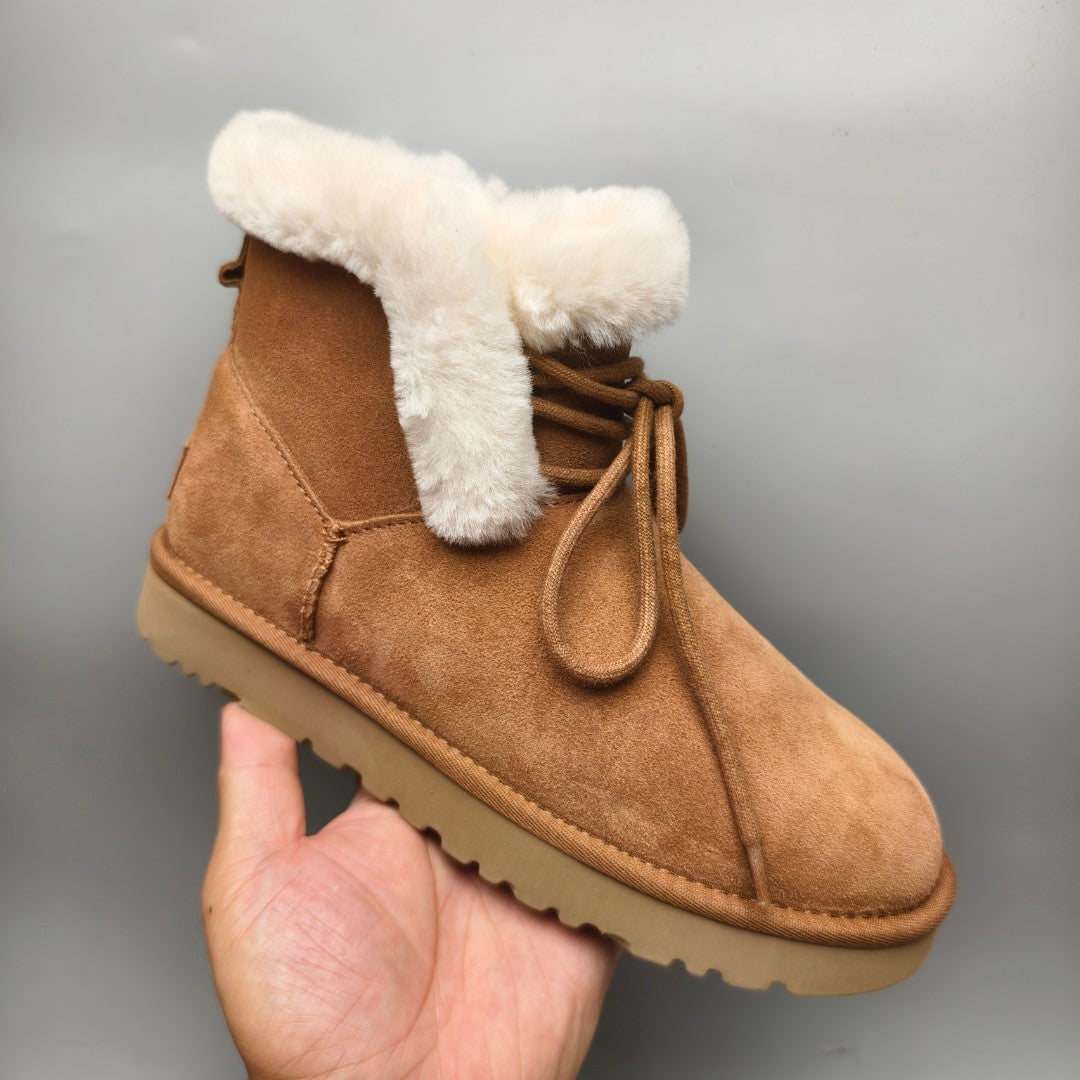Chestnut Lace-Up Mid-Calf Casual Boots – 4576