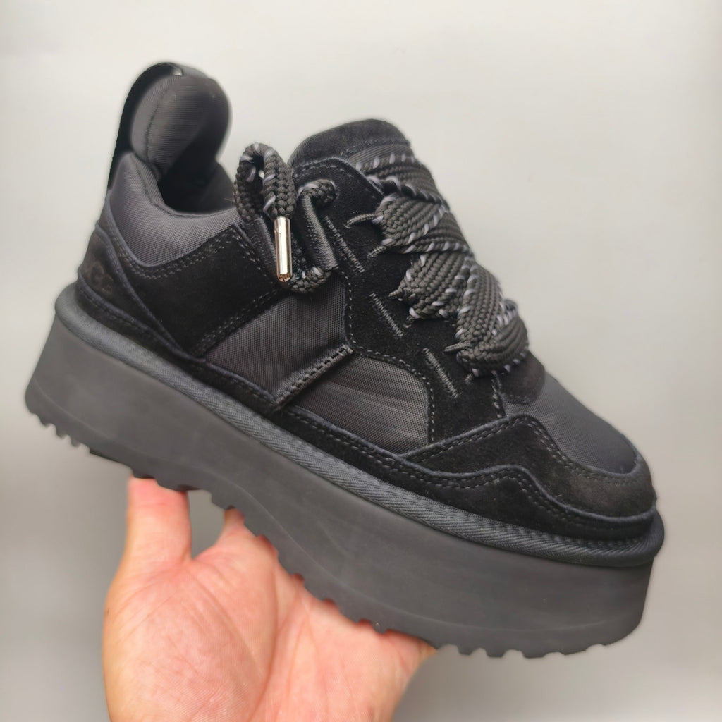 Black Chunky Platform Lace-Up Sneakers | 1541