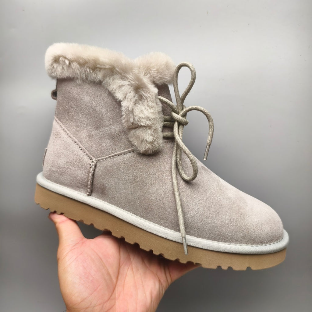 Gray Lace-Up Mid-Calf Casual Boots – 4576