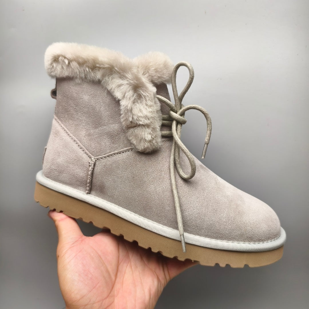 Gray Lace-Up Mid-Calf Casual Boots – 4576
