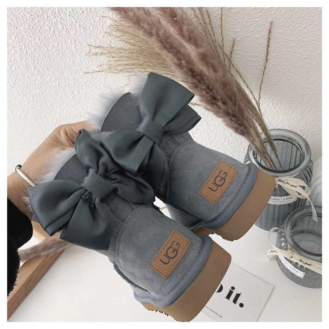 Gray Bow-Detail Ankle Boots | 3130
