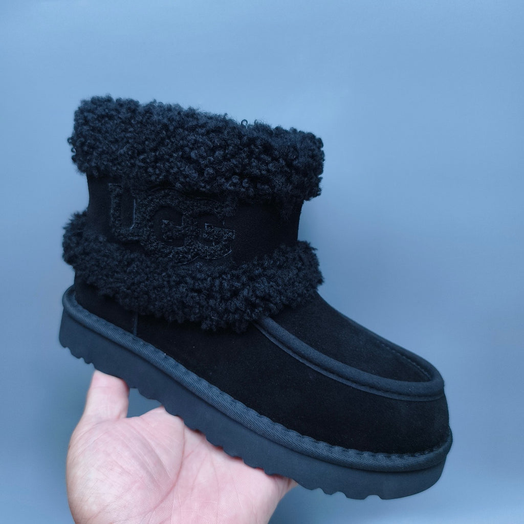 Black Curly-Texture Statement Logo Mid-Top Boots – 5410