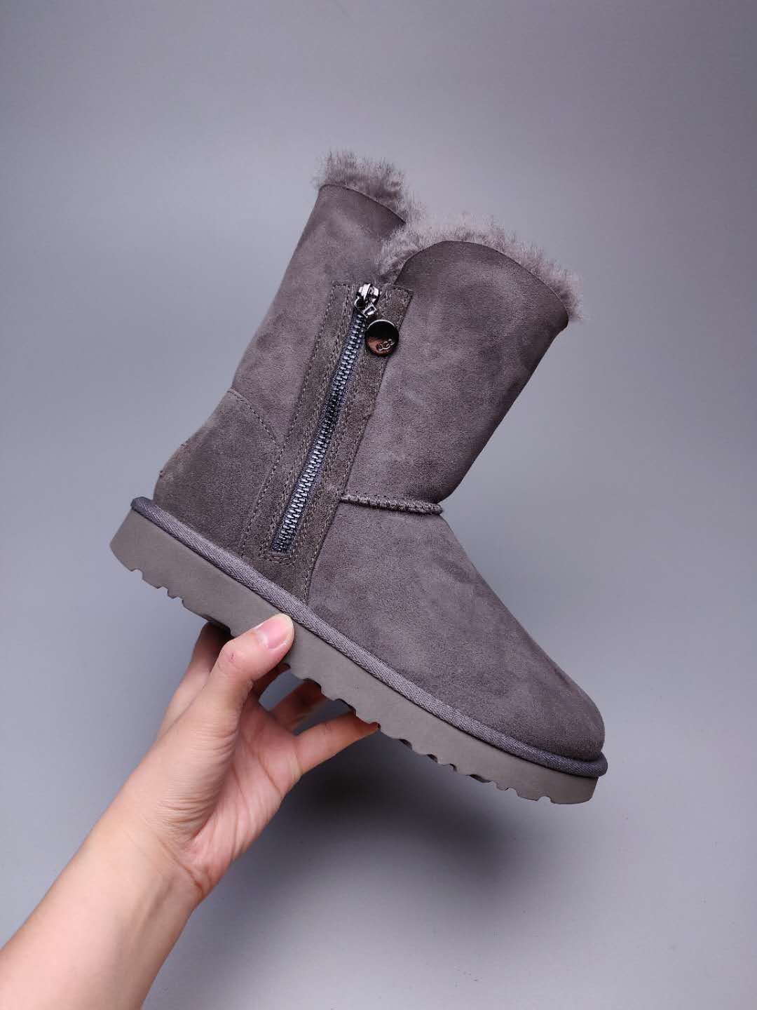 Gray Side-Zip Mid-Calf Boots | 2480