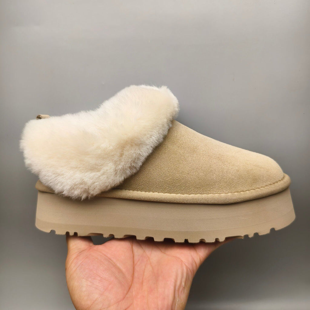 Sand Platform Slip-On Shoes with Suede-Look Finish | 1393