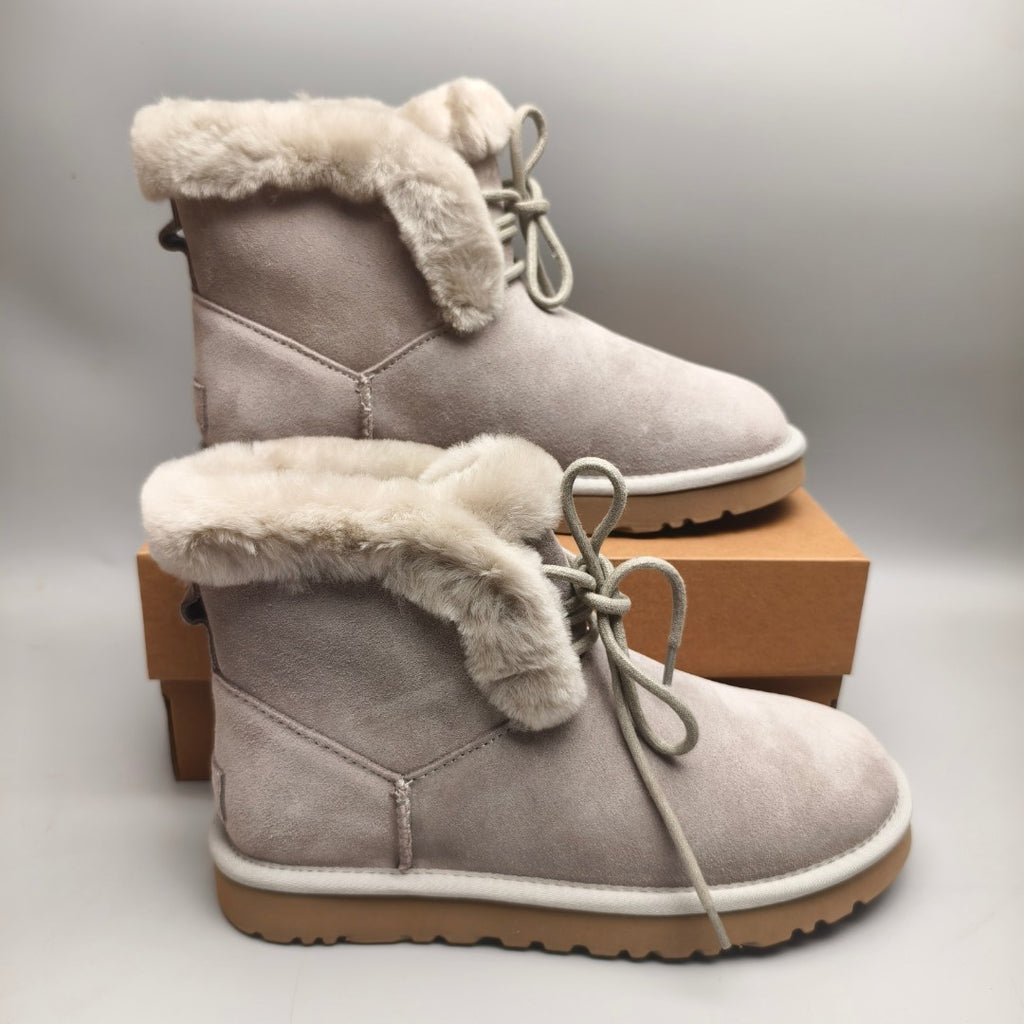 Gray Lace-Up Mid-Calf Casual Boots – 4576