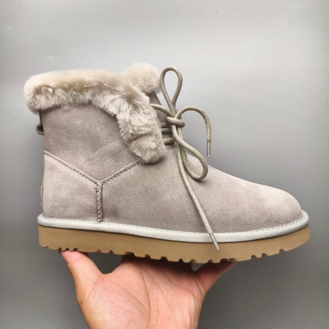 Gray Lace-Up Mid-Calf Casual Boots – 4576