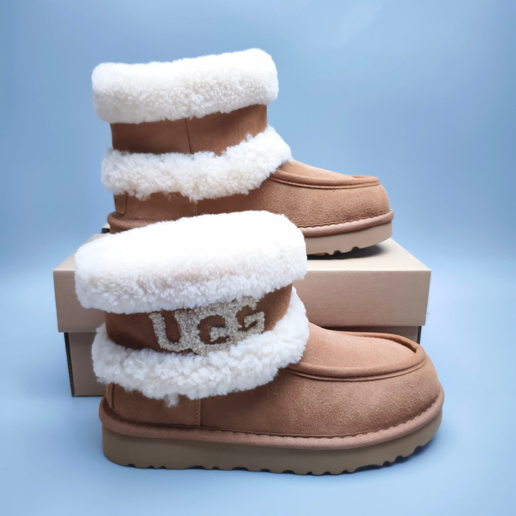 Chestnut Curly-Texture Statement Logo Mid-Top Boots – 5410