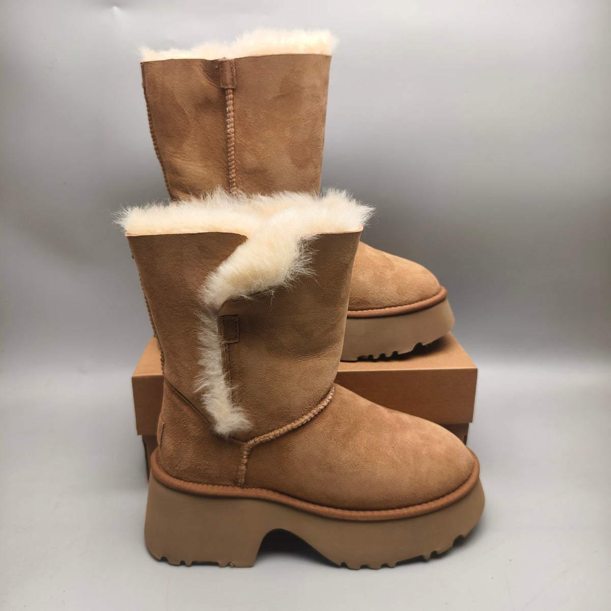 Women's Chestnut Platform Wedge Mid-Calf Boots | 1533