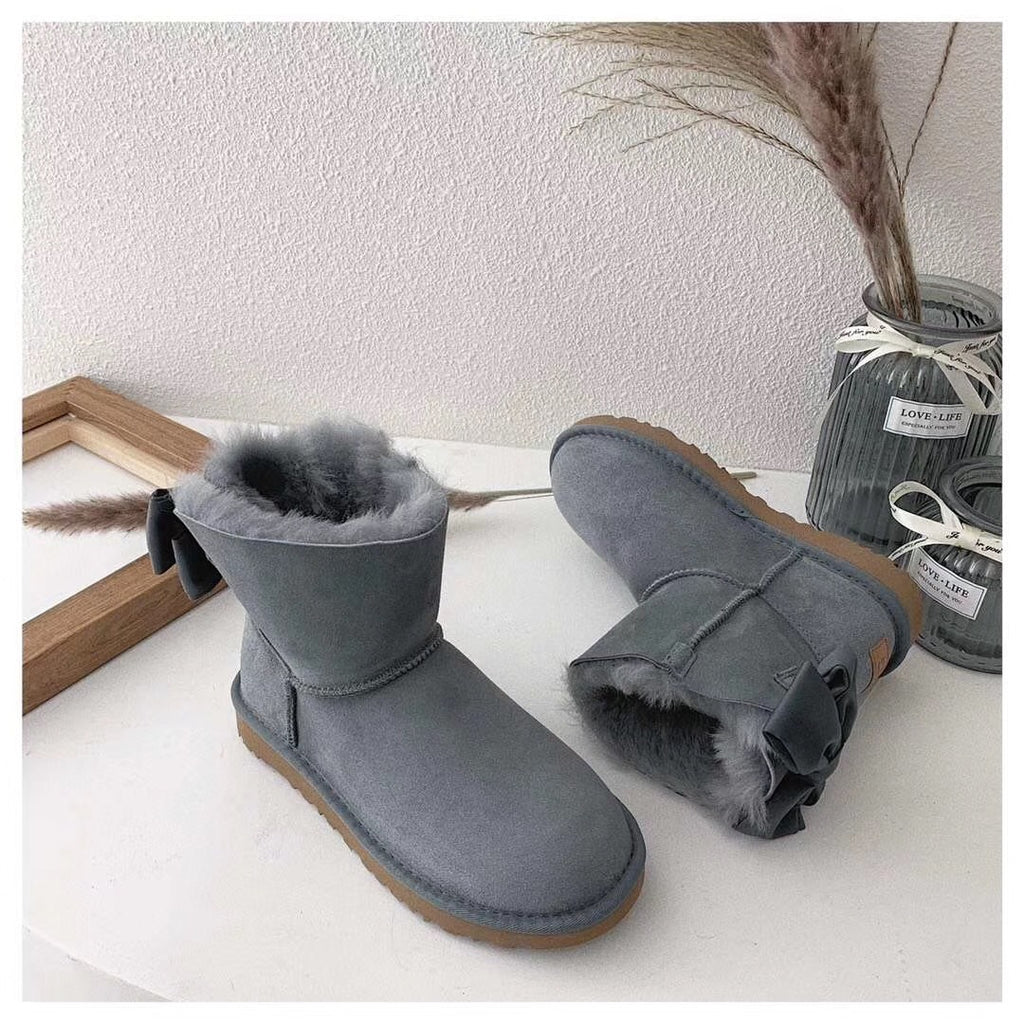 Gray Bow-Detail Ankle Boots | 3130