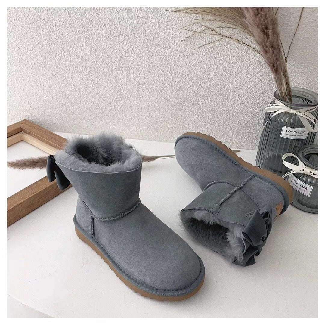 Gray Bow-Detail Ankle Boots | 3130