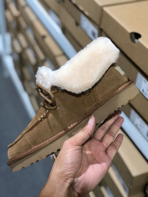 Chestnut Lace-Up Ankle Boots with Turn-Out Plush Trim | 3090