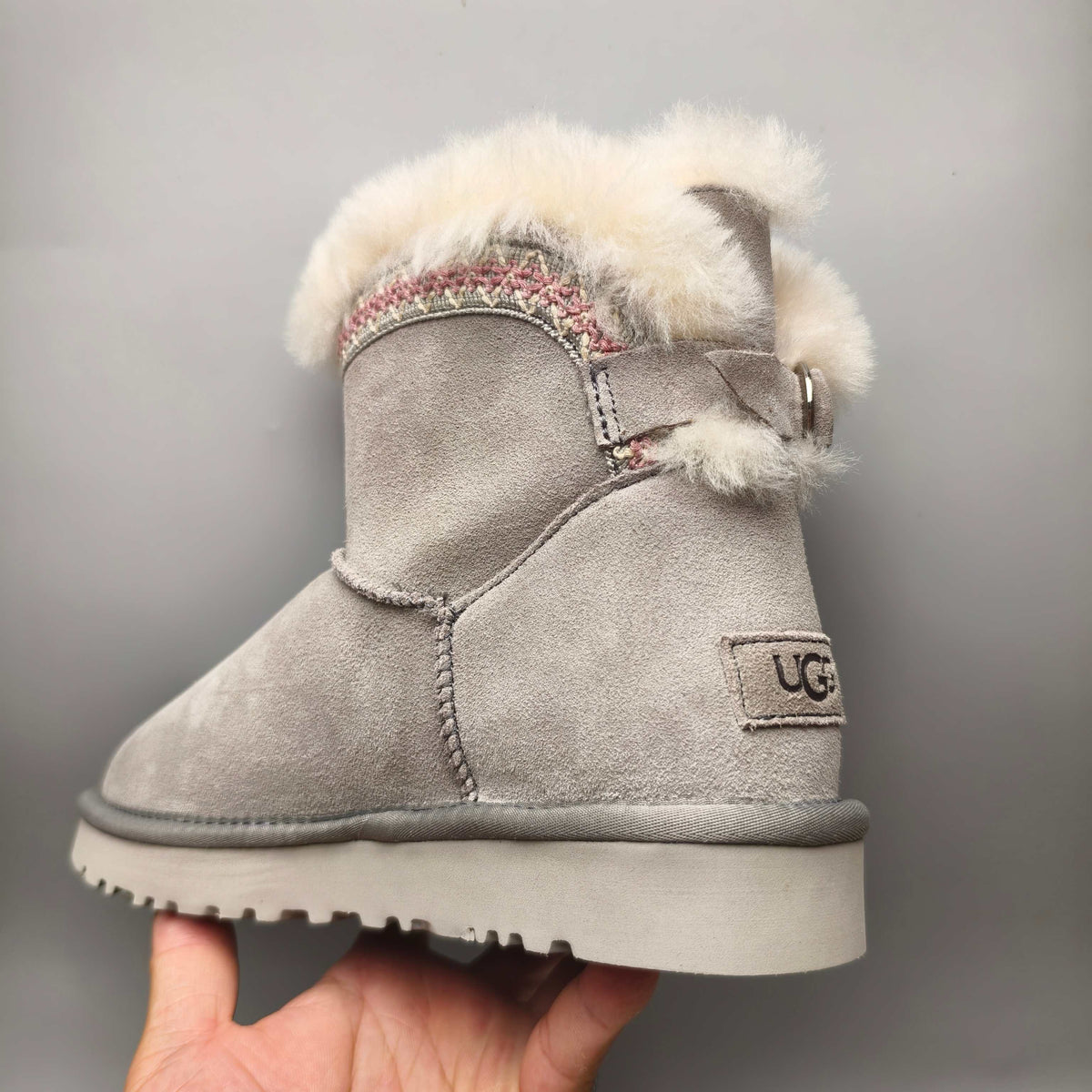 Gray Folk-Inspired Back-Strap Shoes – 4517
