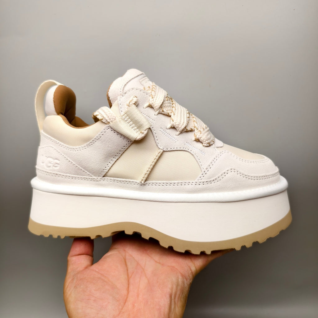 White Chunky Platform Lace-Up Sneakers | 1541