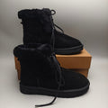 Black Lace-Up Mid-Calf Casual Boots – 4576