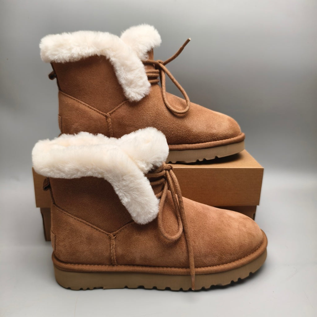 Chestnut Lace-Up Mid-Calf Casual Boots – 4576