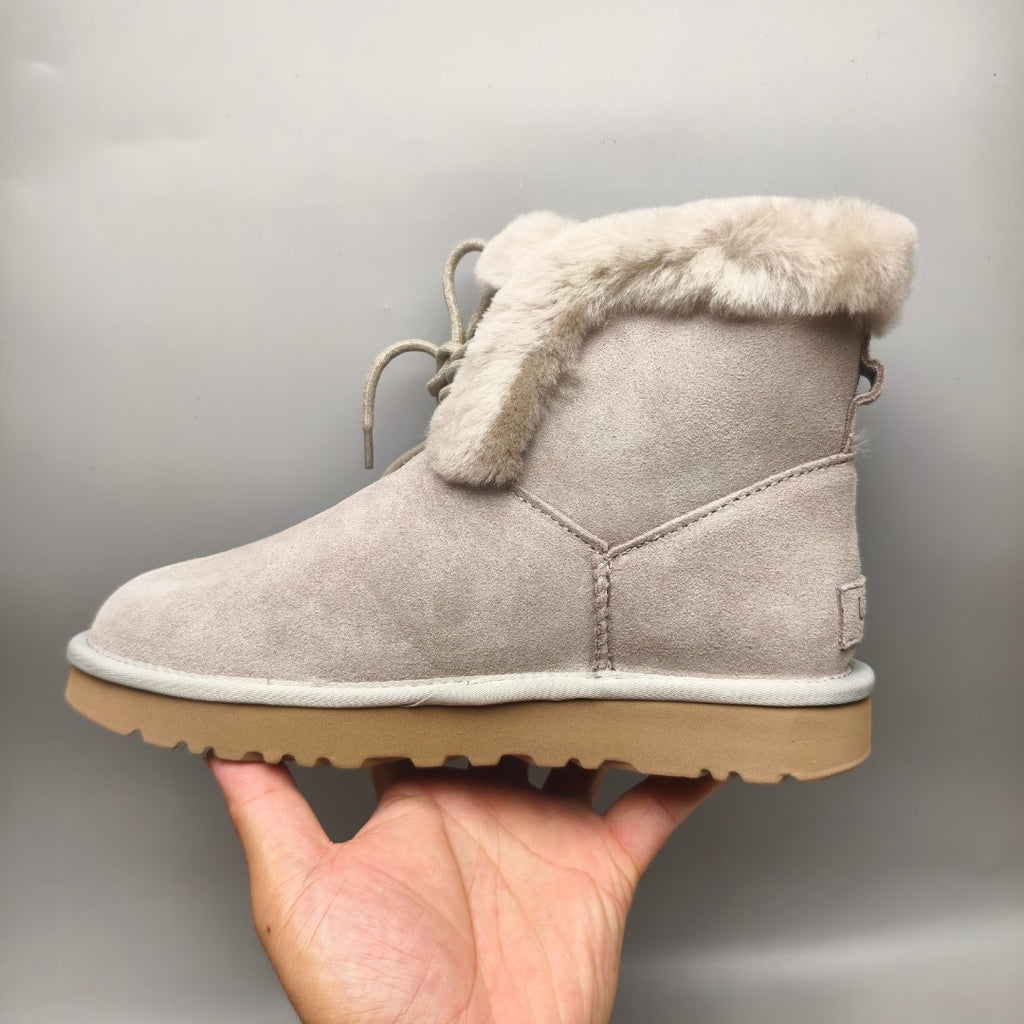 Gray Lace-Up Mid-Calf Casual Boots – 4576