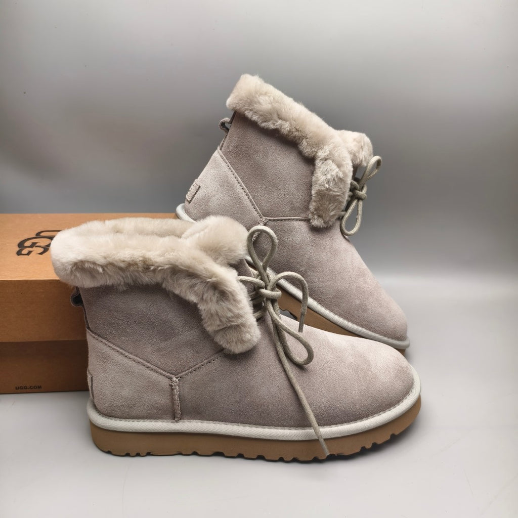 Gray Lace-Up Mid-Calf Casual Boots – 4576