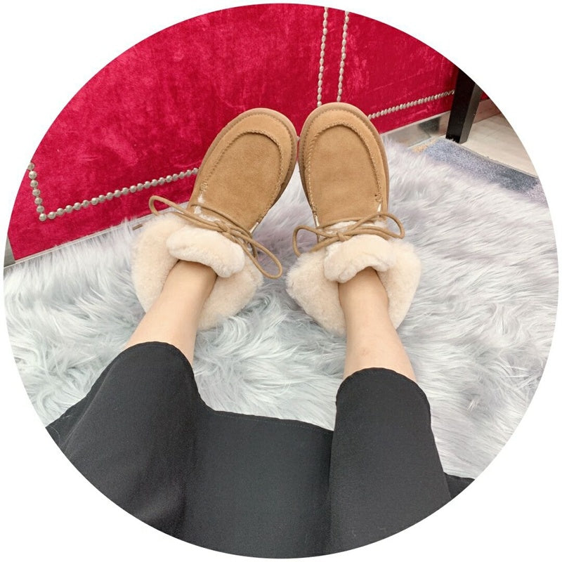 Chestnut Lace-Up Ankle Boots with Turn-Out Plush Trim | 3090