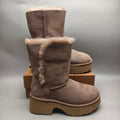 Women's Walnut Platform Wedge Mid-Calf Boots | 1533