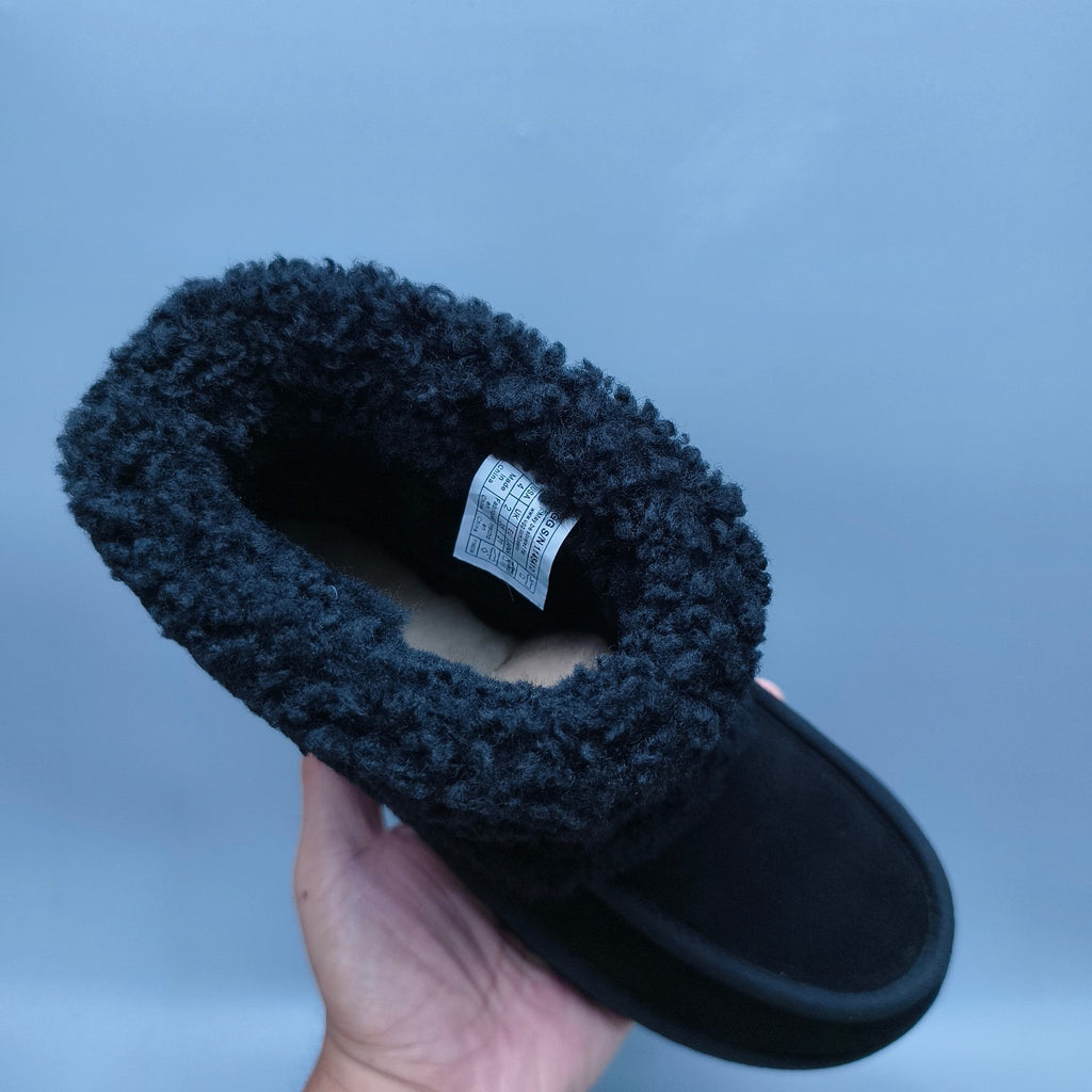 Black Curly-Texture Statement Logo Mid-Top Boots – 5410