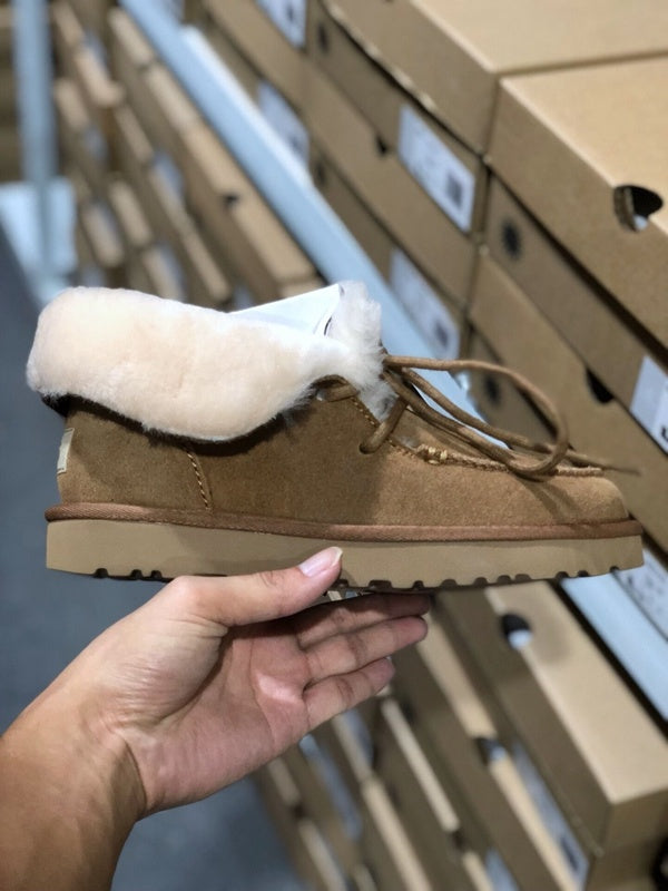 Chestnut Lace-Up Ankle Boots with Turn-Out Plush Trim | 3090