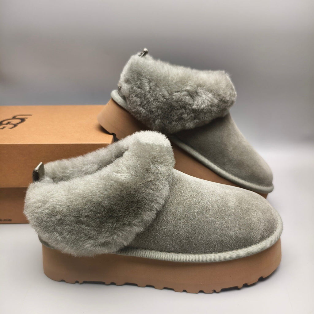 Green Platform Slip-On Shoes with Suede-Look Finish | 1393