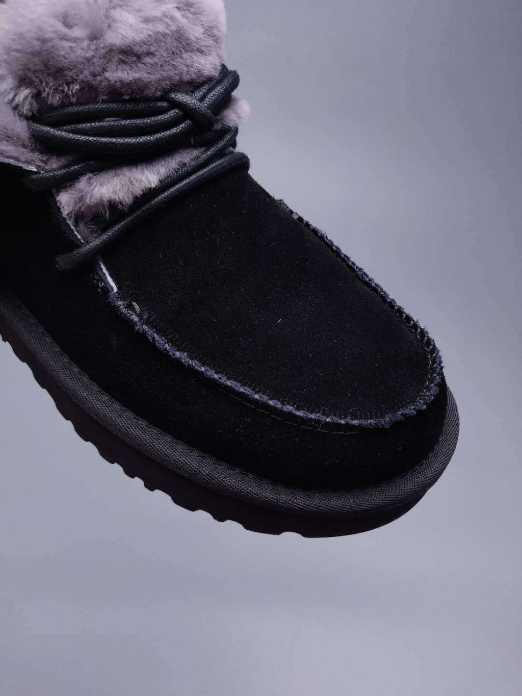 Black Lace-Up Ankle Boots with Turn-Out Plush Trim | 3090
