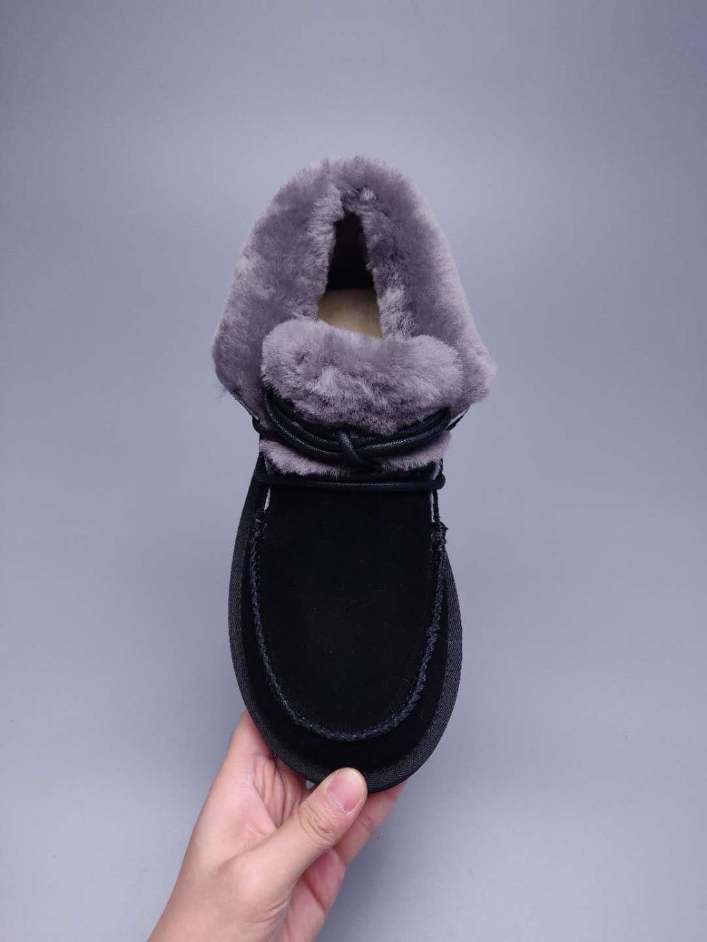 Black Lace-Up Ankle Boots with Turn-Out Plush Trim | 3090