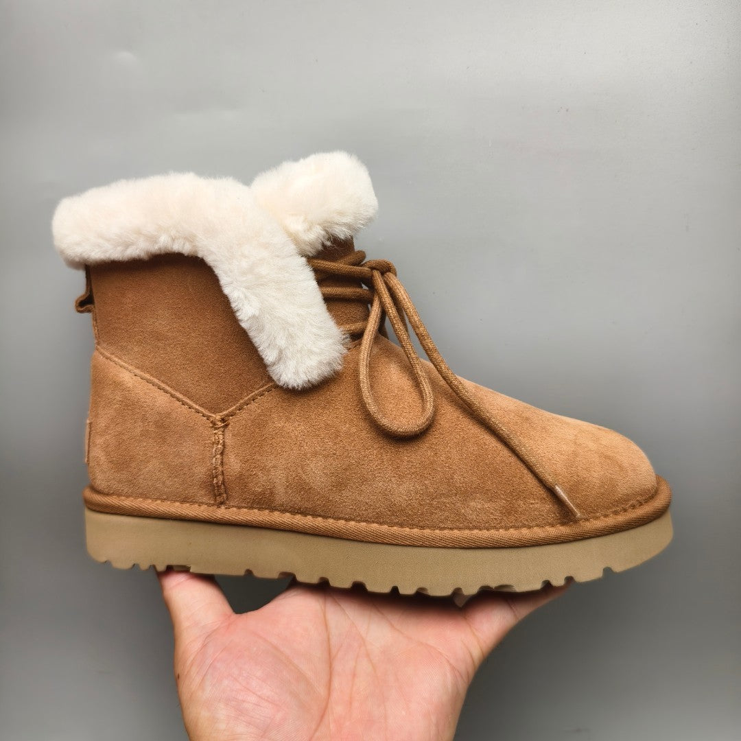 Chestnut Lace-Up Mid-Calf Casual Boots – 4576