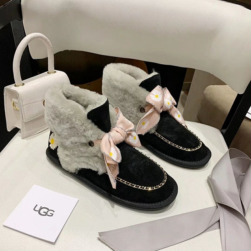 Daisy Chain & Ribbon Footwear – Black | 7888