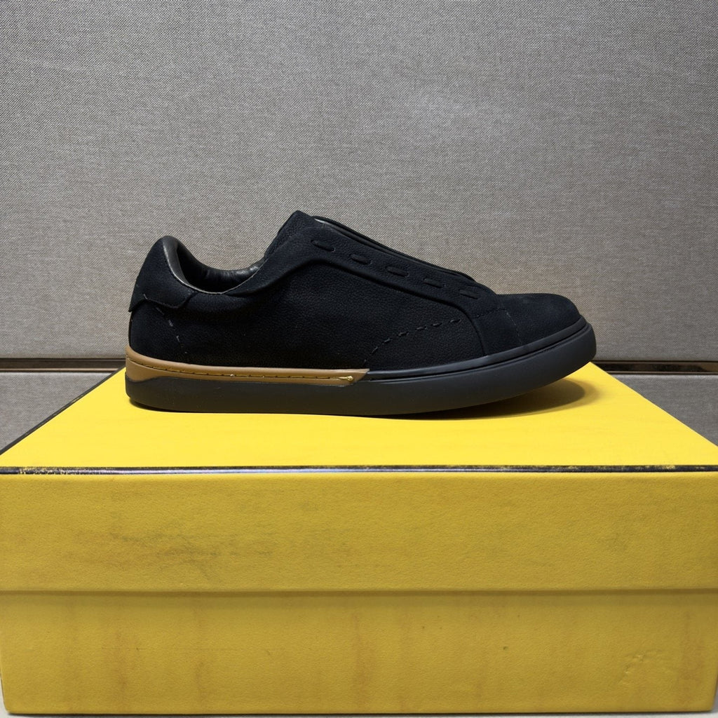 Fendi Brown-Gold Accent Slip-On Sneakers